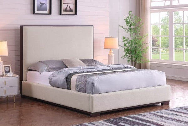 Padded Upholstered Bed - Beige side view