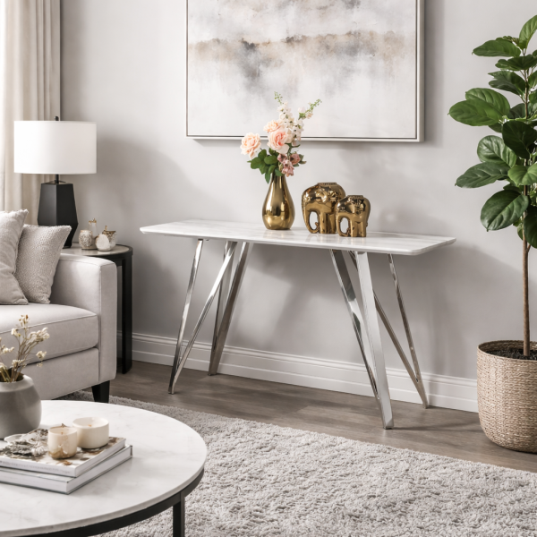 Ella Console Table - White/Silver side view