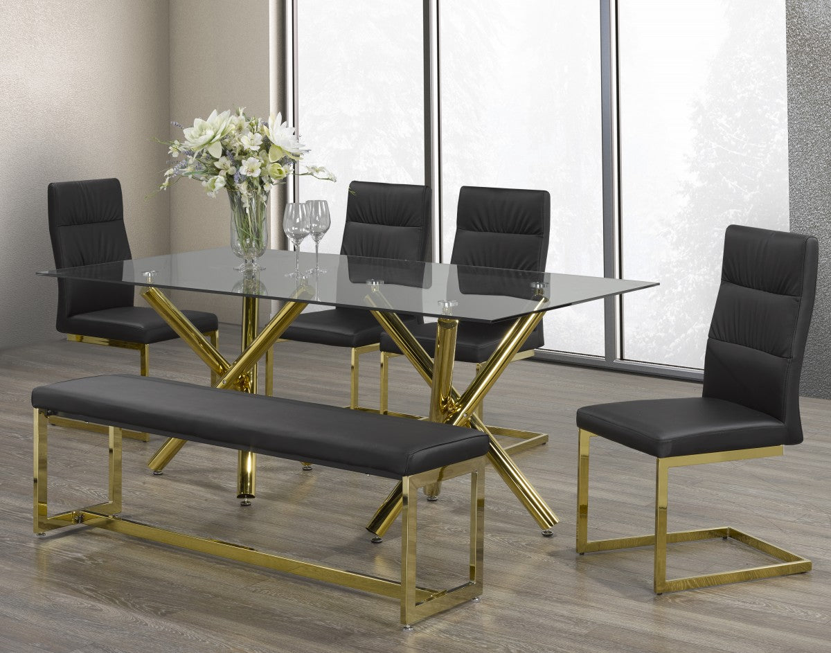 6-PIECE DINING SET, BLACK/GOLD BX CLEAR