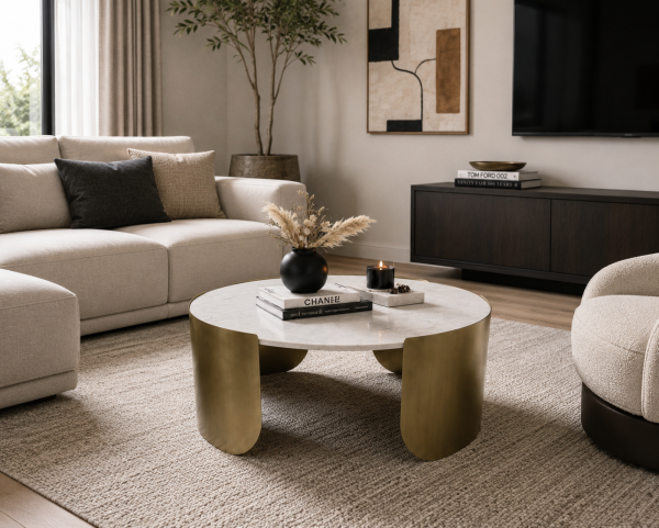 Round Coffee Table - Gold Marble