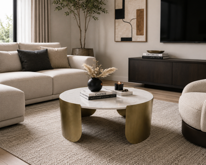 Round Coffee Table - Gold Marble